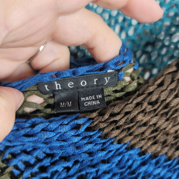 Theory Nimue Space Low Back Knit Stripe Long Sleeve Round Neck Tunic Sweater Med - Picture 4 of 6